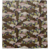 ヴィンテージこうもりとポピー柄アールヌーボー シャワーカーテン (正面)