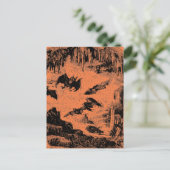 ヴィンテージこうもりイン洞窟1800sこうもりハロウィーンオレンジ ポストカード (スタンド正面)