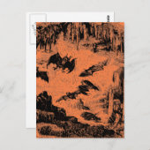 ヴィンテージこうもりイン洞窟1800sこうもりハロウィーンオレンジ ポストカード (正面/裏面)