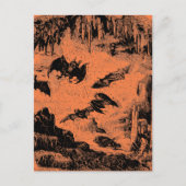 ヴィンテージこうもりイン洞窟1800sこうもりハロウィーンオレンジ ポストカード (正面)