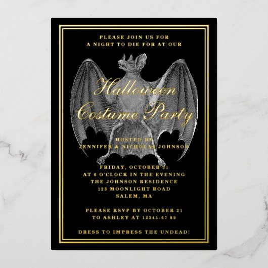 ヴィンテージこうもり衣装パーティー金箔 箔招待状 (正面)