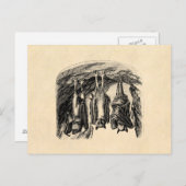 ヴィンテージこうもり1800s飛んでいるキツネこうもり ポストカード (正面/裏面)