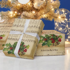 ヴィンテージこの日の子供はクリスマス生まれキャロル ラッピングペーパー