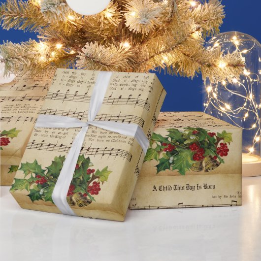 ヴィンテージこの日の子供はクリスマス生まれキャロル ラッピングペーパー (クリスマス)