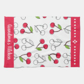 ヴィンテージさくらんぼのカスタマイズ可能な名前 キッチンタオル (横)