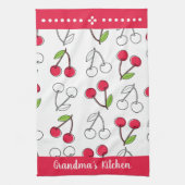 ヴィンテージさくらんぼのカスタマイズ可能な名前 キッチンタオル (縦)