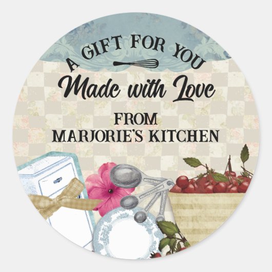 ヴィンテージさくらんぼのキッチンからの氷箱ベーキング ラウンドシール (正面)
