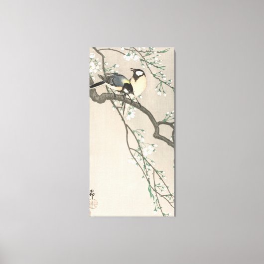 ヴィンテージさくらんぼの花と絵画鳥 キャンバスプリント (正面)