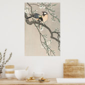 ヴィンテージさくらんぼの花と絵画鳥 ポスター (キッチン)