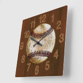 ヴィンテージさくらんぼウッドルック野球時計 スクエア壁時計 (傾斜)