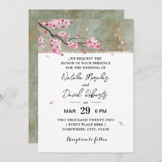 ヴィンテージさくらんぼエレガントフローラ結婚ズ 招待状 (正面/裏面)