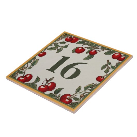 ヴィンテージさくらんぼカスタムハウスナンバーサインプラーク タイル (側面)