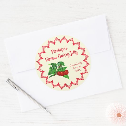 ヴィンテージさくらんぼジェリーホームキャニングラベル名付き ラウンドシール (封筒)