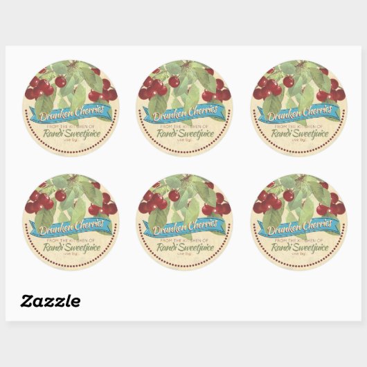 ヴィンテージさくらんぼジャムはホーム缶詰ラベルを保持 ラウンドシール (シート)