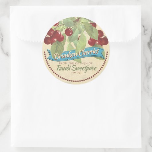 ヴィンテージさくらんぼジャムはホーム缶詰ラベルを保持 ラウンドシール (バッグ)