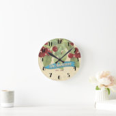 ヴィンテージさくらんぼパーソナライズされたさくらんぼ ラウンド壁時計 (ホーム)