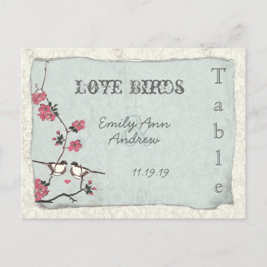 ヴィンテージさくらんぼブロッサムダマスクウェディングテーブル番号 ポストカード (正面)
