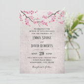ヴィンテージさくらんぼブロッサムピンク結婚フローラ 招待状 (スタンド正面)