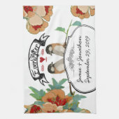 ヴィンテージさくらんぼブロッサムラブバードピーチミント キッチンタオル (縦)