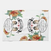 ヴィンテージさくらんぼブロッサムラブバードピーチミント キッチンタオル (横)