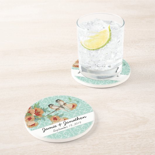 ヴィンテージさくらんぼブロッサムラブバードピーチミント コースター (側面)