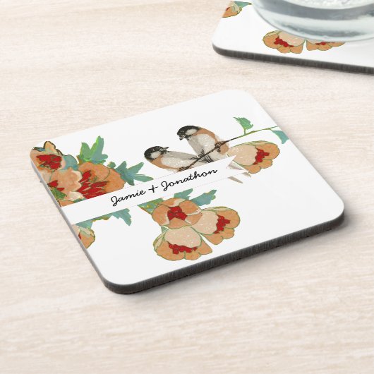 ヴィンテージさくらんぼブロッサムラブバードピーチミント コースター (左側)