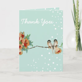 ヴィンテージさくらんぼブロッサムラブバードピーチミント サンキューカード