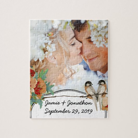 ヴィンテージさくらんぼブロッサムラブバードピーチミント ジグソーパズル (縦)