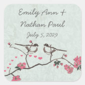 ヴィンテージさくらんぼブロッサムラブバードピーチミント スクエアシール (正面)