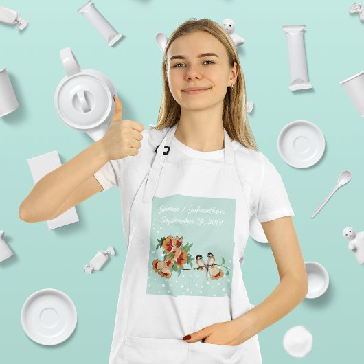 ヴィンテージさくらんぼブロッサムラブバードピーチミント スタンダードエプロン