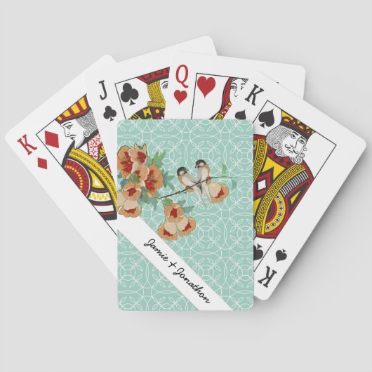 ヴィンテージさくらんぼブロッサムラブバードピーチミント トランプ (裏面)