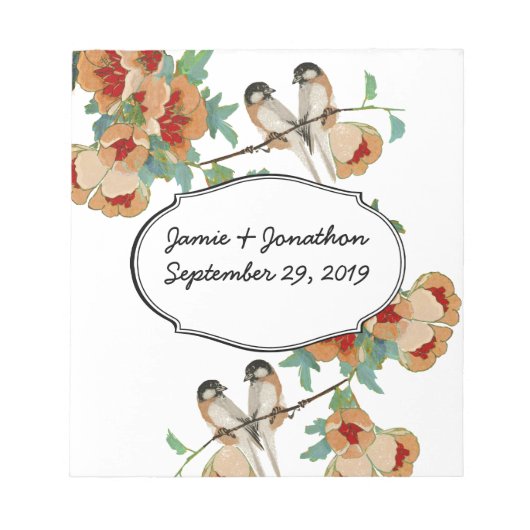 ヴィンテージさくらんぼブロッサムラブバードピーチミント ノートパッド (正面)