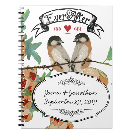 ヴィンテージさくらんぼブロッサムラブバードピーチミント ノートブック (正面)