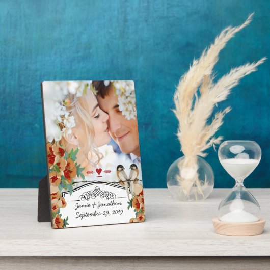 ヴィンテージさくらんぼブロッサムラブバードピーチミント フォトプラーク (側面)