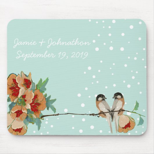 ヴィンテージさくらんぼブロッサムラブバードピーチミント マウスパッド (正面)