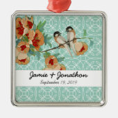 ヴィンテージさくらんぼブロッサムラブバードピーチミント メタルオーナメント (正面)