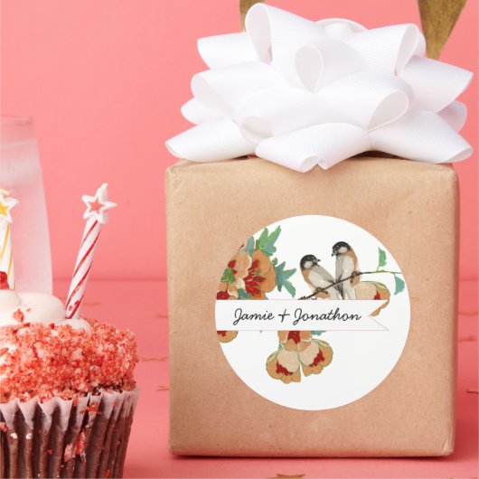 ヴィンテージさくらんぼブロッサムラブバードピーチミント ラウンドシール (パーティー)