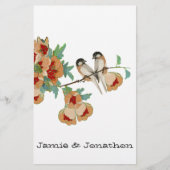 ヴィンテージさくらんぼブロッサムラブバードピーチミント 便箋 (正面)