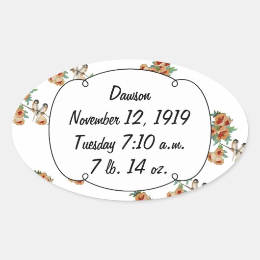 ヴィンテージさくらんぼブロッサムラブバードピーチミント 楕円形シール (正面)