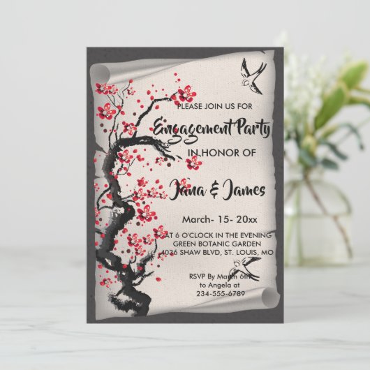 ヴィンテージさくらんぼブロッサム婚約 招待状 (スタンド正面)