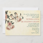 ヴィンテージさくらんぼブロッサム《鳥》アメリカゴガラダマスクウェディング 招待状 (正面)