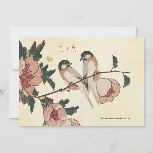 ヴィンテージさくらんぼブロッサム《鳥》アメリカゴガラダマスクウェディング 招待状 (裏面)