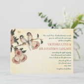 ヴィンテージさくらんぼブロッサム《鳥》アメリカゴガラダマスクウェディング 招待状 (スタンド正面)