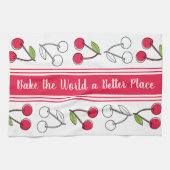 ヴィンテージさくらんぼレッドストライプカスタマイズ キッチンタオル (横)