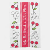 ヴィンテージさくらんぼレッドストライプカスタマイズ キッチンタオル (縦)