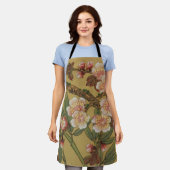 ヴィンテージさくらんぼ咲きアジアの日本の花 エプロン (着用した状態)