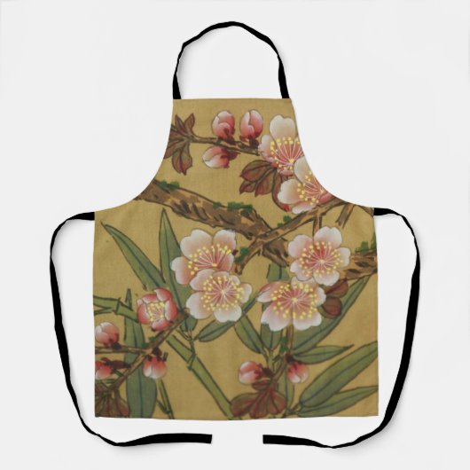 ヴィンテージさくらんぼ咲きアジアの日本の花 エプロン (正面)