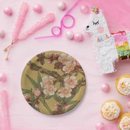 ヴィンテージさくらんぼ咲きアジアの日本の花 ペーパープレート (パーティー)