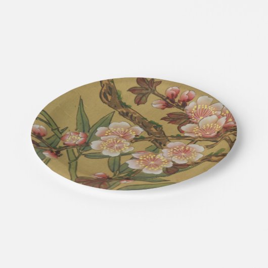 ヴィンテージさくらんぼ咲きアジアの日本の花 ペーパープレート (アングル)