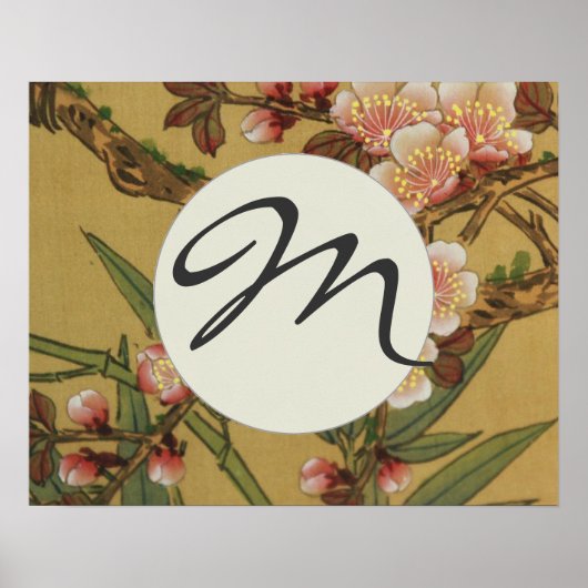 ヴィンテージさくらんぼ咲きアジアの日本の花 ポスター (正面)